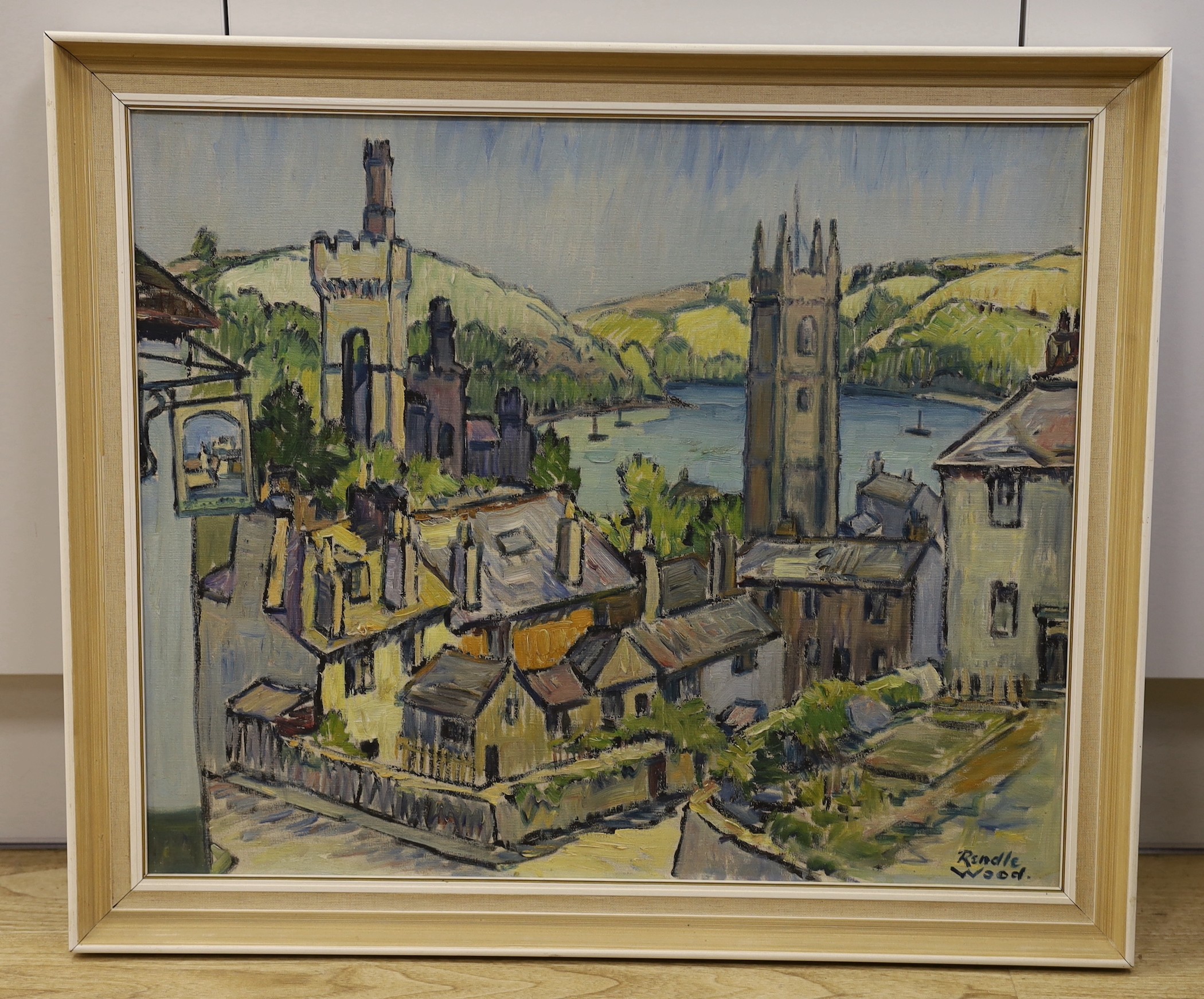 Robert Sydney Rendle Wood (1894-1987), oil on canvas, English coastal town, signed, 50 x 60cm